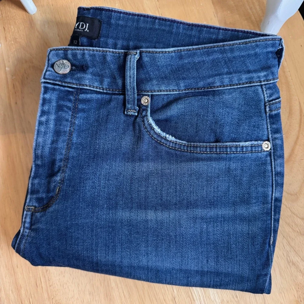 NYDJ Sheri Ankle Platinum Series Jeans Women's Size 12 Blue Denim Raw Hem‎